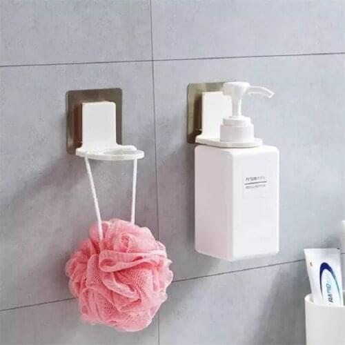 Wall Mounted Self-Adhesive Shampoo Bottle Shelf Liquid Soap Shower Gel Organizer Hook Holder Rack for Bathroom Free Punching