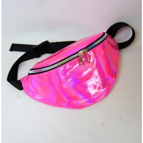 Neon Pink Fanny Pack for Women PU Leather Waist Bags Girl Laser Chest Phone Pouch Belt Bag Female Fashion Shoulder Bag Travel