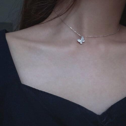 New Sweet Zircon Crystal Butterfly Necklaces For Women choker collares Wedding Jewelry