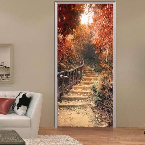 Hot Door Mural Autumn Path Door Sticker DIY Self-adhesive Waterproof Wallpaper Poste for Home Decoration Gift