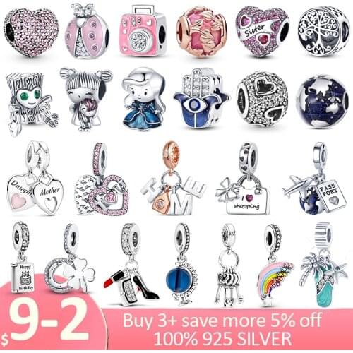 925 Sterling Silver Footprint Dreamcatcher Heart Rose Flowers Charm Beads Fit Original Pandora Charm Bracelet Silver 925 Jewelry