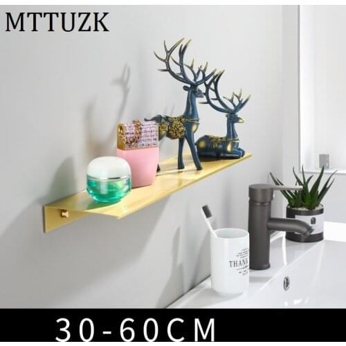 MTTUZK Nordic Brushed Gold Shelves Bathroom Space Aluminum Shelf Mirror Front Dresser Storage Shelves Washstand