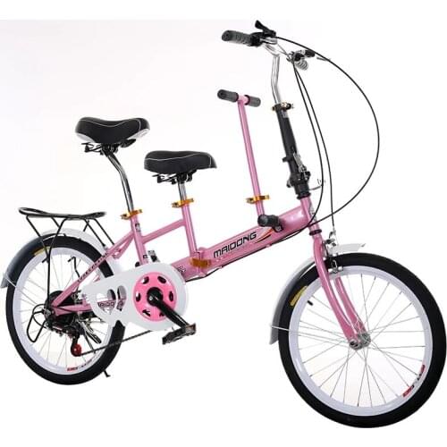 20 Inch Foldable Bike 7 Speeds Parent Child Bicycle With Baby Saddle Carbon Steel Frame Aluminum Alloy Rims V- Brake Axle Brake