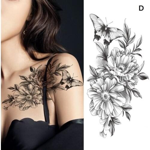 Tattoo sticker women flower rose peony black tatouage temporaire femme temporary sleeve tattoo waterproof sexy body art fashion