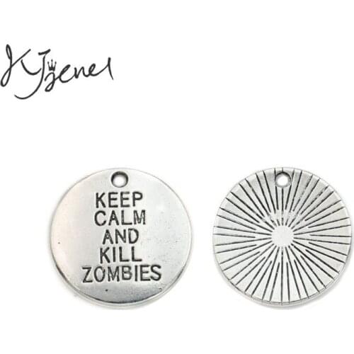 Tibetan Silver Plated Keep Calm and Kill Zombies Charms Pendants Bracelet Necklace Jewelry Making Accessories DIY 20x20mm