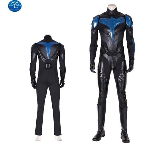 Titans Nightwing Cosplay Dick Grayson Costume Halloween Superhero Jumpsuit Black Armor Suit Fancy Mask Party Outfit