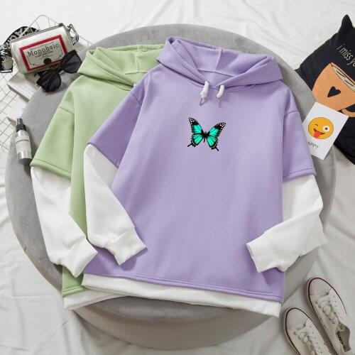Butterfly Hoodie Streetwear E Girl Fashion Patchwork Oversized Sweatshirt Pullover Unisex Thick Harajuku Vintage Clothes Women