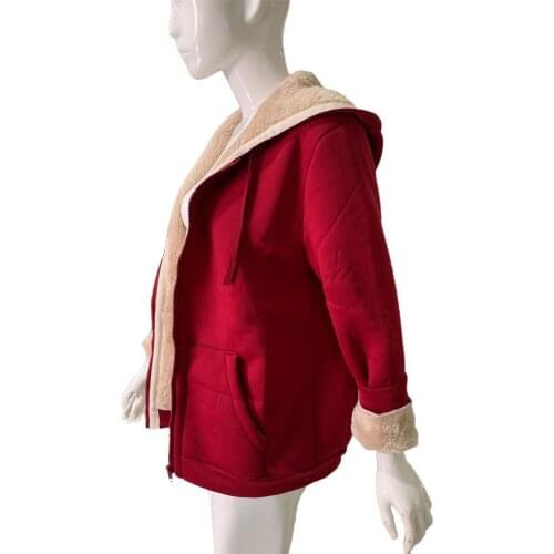 Women Hoodie/Coat Plush Thickened Autumn Winter Solid Color Zipper Drawstring Hoodie Coat Jacket Streetwear for Vacation