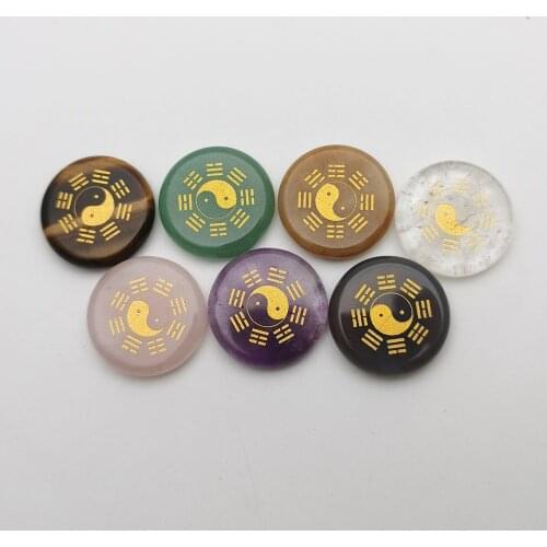 Ornaments 7pcs 7 colors carving Spray gold color Natural stone Fashion tai Chi Yin Yang Charm jewelry accessories free shipping