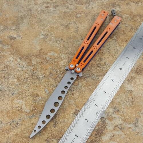 Basilisk HOM Butterfly Trainer Knife D2 Blade Orange G10+titanium Handle Bushing System Folding Pocket EDC knife