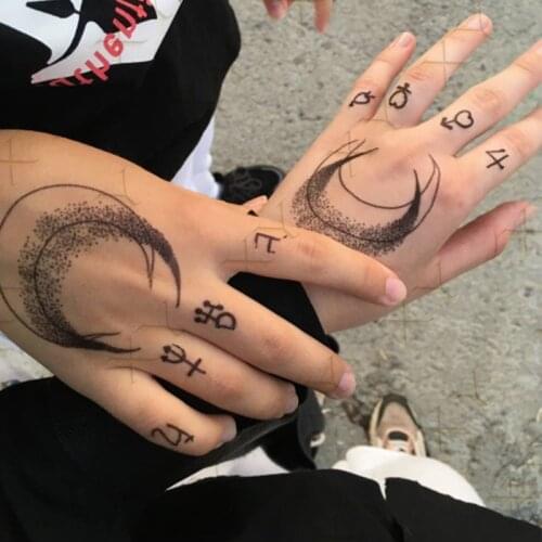 Waterproof Temporary Tattoo Sticker Dark Prajna Personality Moon Symbol Art Water Transfer Fake Tatoo Flash Tatto for Men Women