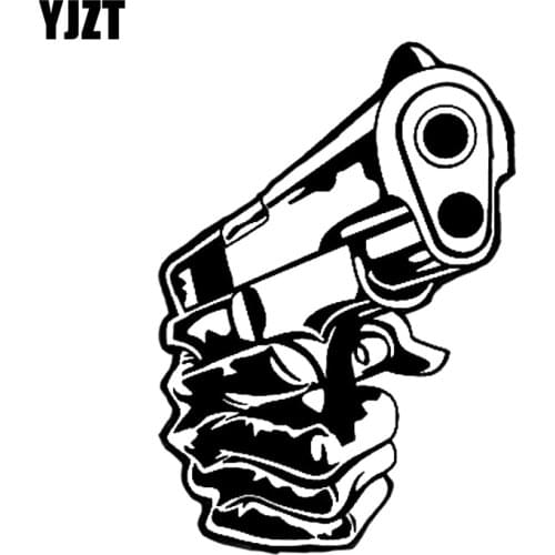 YJZT 11.4*16.3CM Coolest Gun Weapon And Hand Graphic Car Sticker Black Silver Accessories Vinyl C12-0297