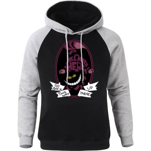 Funny Cheshire Cat Cartoon Printing Hip Hop Men Raglan Pullover Long Sleeve Korean Mens Hoody Korean High Quality Mens Hoodies