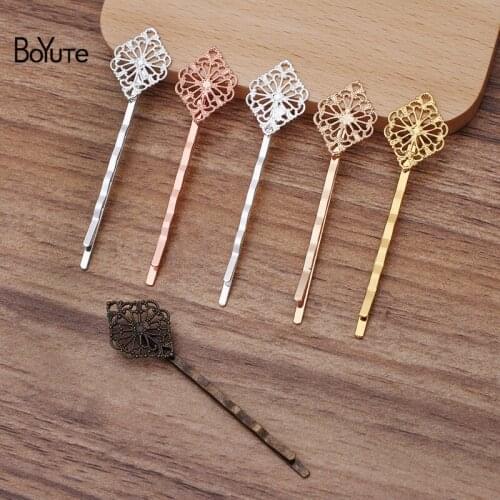 BoYuTe (30 Pieces/Lot) 15*21MM Filigree Flower Welding 55*2MM Hairpin Factory Direct Sale Diy Antique Hair Accessories