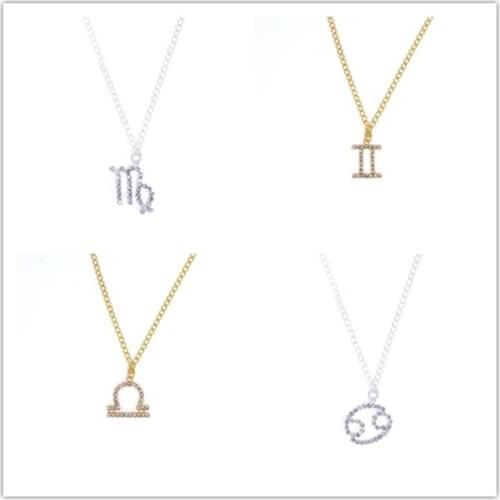 Women Jewelry 12 Constellation Necklace Pendant Necklace Female Rhinestone Shining Statement Crystal Charm Choker Necklace