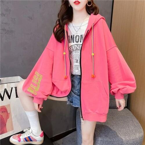 Autumn new lazy style hooded sweatshirt cardigan women ins tide wild spring and autumn thin coat hoodie
