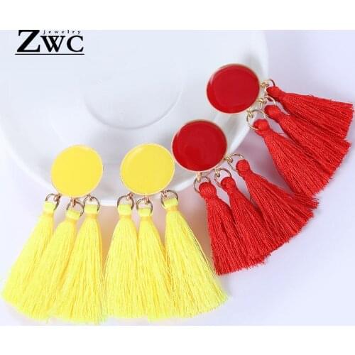 ZWC Bohemian Long Round Tassel Drop Earrings For Women Lady Female Fringe Ethnic Statement Fashion Woman Earring Jewelry Gift