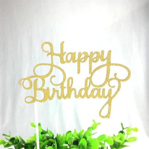 1Pcs Shining Happy Birthday Cake Topper for a Cake Gold Gillter Cake Flag for Family Birthday Party Baking Decoration Supplies