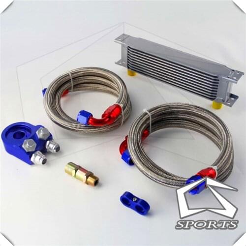 10 ROW AN-10AN UNIVERSAL OIL COOLER+SS Braided Hose kit