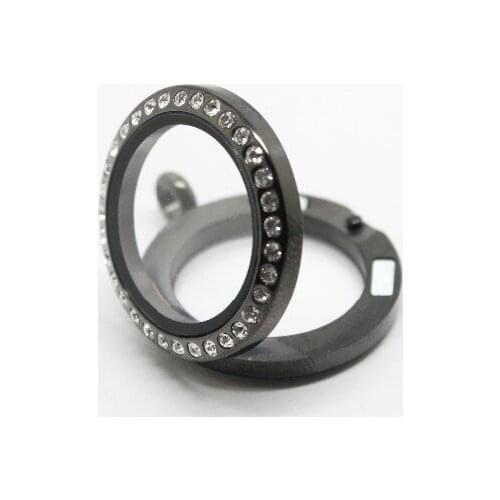 10pcs/lot stainless steel black 30mm crystal glass floating lockets magnetic memory floating lockets pendant jewelry