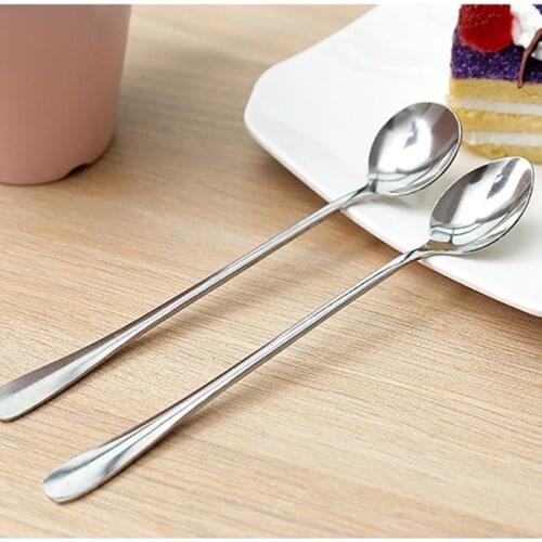 2 Shapes Stainless Steel Tea Spoon Dinnerware Long Handle Dessert Coffee Tools Milkshake Ice Cream Spoons Kitchen Barware