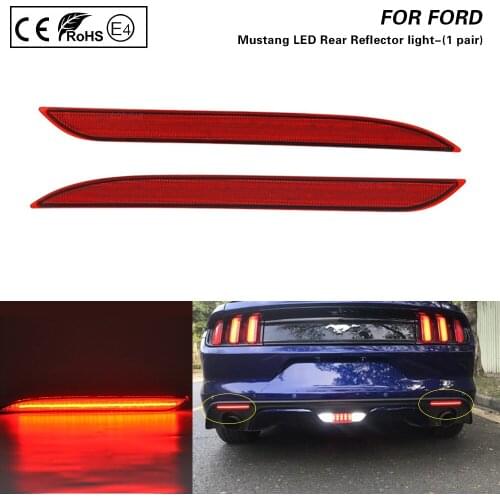 For Ford Mustang 2015-2017 Red lens LED Rear Bumper Reflector Light lamp brake light tail lamp red light 2PCS