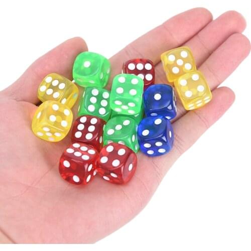 24Pcs 16MM Rounded Corners Playing Party Dices Four-Color Transparent Dice (Blue, Green, Yellow, Red All 6)