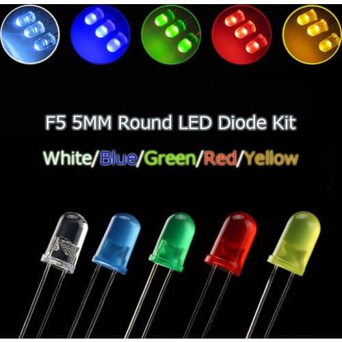 5Colors*20PCS=100PCS F5 5mm LED diode Light Assorted Kit Red Green Yellow Blue White Mixed Color light LED DIY kit