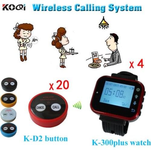 Wireless Sound System Wireless Electronic Pager Table Buzzer Equipment For Casino(4 Wrist Watch 20 Call Button)