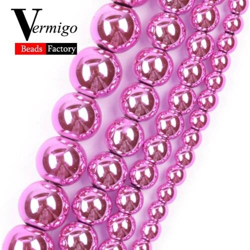 Natural Mineral Beads Plating Pink Hematite Round Beads For Jewelry Making 3 4 6 8 10mm Pick Size Jewelry For Women Bracelet 15"