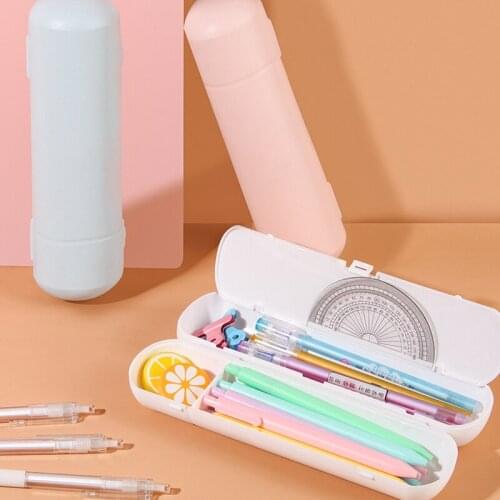 2-Layer Pencil Case with Writing Board Simple Hard Large Capacity Makeup Brush Pen Storage Box Organizer for Students GDeals