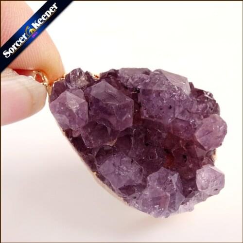 Natural Irregular Purple Raw Amethysts Quartz Crystal Cluster Pendant Necklace With 24K Gold Filled Edge Fit Jewelry Making W894