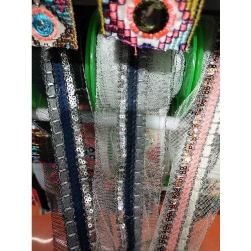 Wide about4-5cm 10yards/lot cotton Woven Jacquard Ribbon embroider with Sequins Trims Quilt Accessories LS-0124