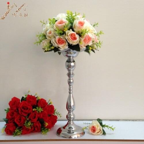 IMUWEN Classic silver finish 45 cm table flower vase wedding event or party road lead home decor flower rack metal candlestick