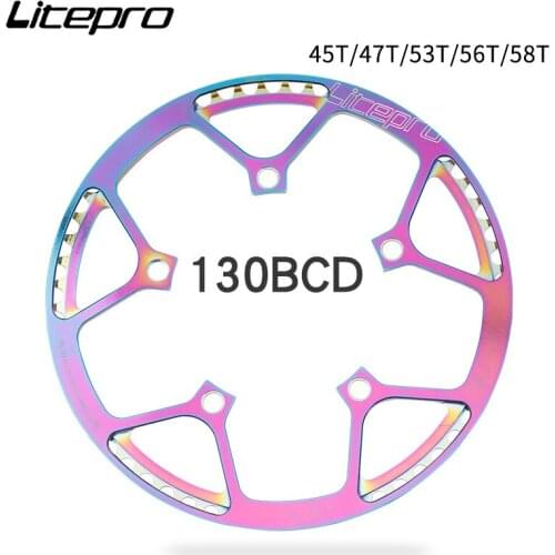 Litepro Integrated Chainring BCD 130mm 5 Arms With Guard For Folding Bike Chainwheel AL7075-T6 45-58T Electroplating Color