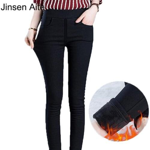 Jinsen Aite Winter Autumn Thicken Fleece Women Leggings High Waist Slim Skinny Trousers Warm Elastic Stretch Pencil Pants JS226