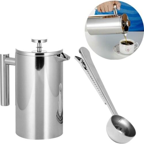 350/800/1000ML Stainless Steel French Press Coffee Tea Maker Double Wall Filter Baskets Cafetiere Coffee Pot With Coffee Spoon