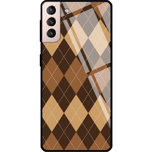 Brown Argyle Tempered Glass Cover For Samsung Galaxy S21 Ultra S20 FE S8 S9 S10 Plus Note 10 20 Case