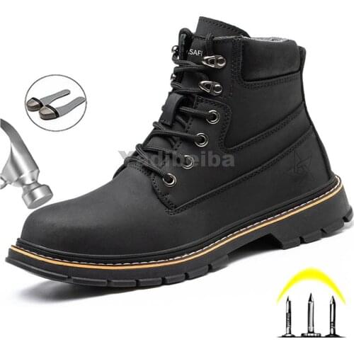 Leather Boots Safety Shoes Men For Martin Boots Work Shoes Outdoor Indestructible Shoes Ankle Boots Safety Industrial Shoes Male