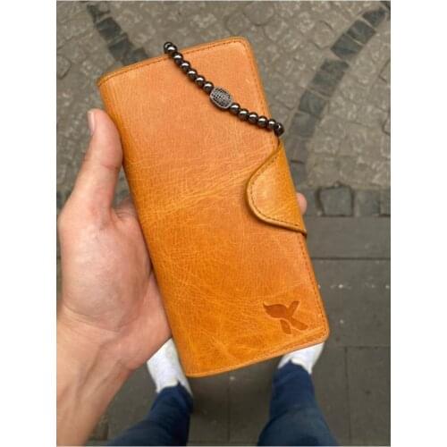 Karali Leather Phone Compartment Crazy Taba Locked Genuine Leather Wallet-zircon Bracelet Gift