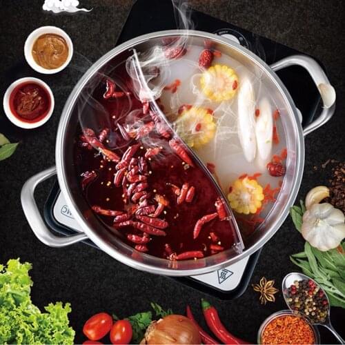 Home Kitchen Cookware Soup Cooking Pot Twin Divided Stainless Steel Pot Hotpot Induction Cooker Gas Stove Compatible Pot