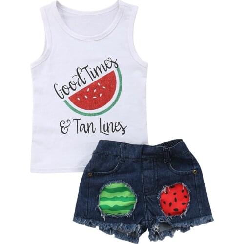 1-6Y Toddler Kids Baby Girl Summer Clothes Watermelon Vest Tops+Denim Shorts Jeans 2PCS Outfits Summer Clothing Set