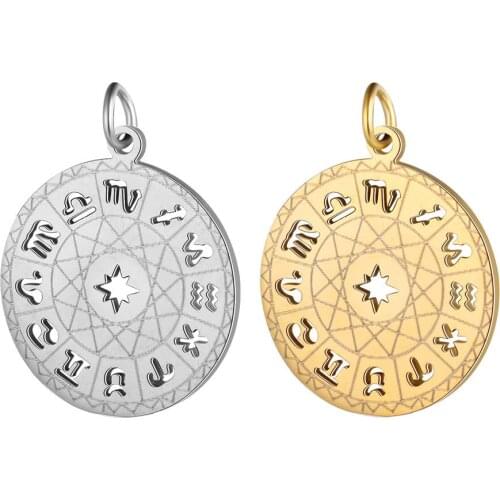Hot Selling 12 Constellation Pendant Stainless Steel Ornament Accessories Disc Constellation for Women Men Kids Birthday Gifts