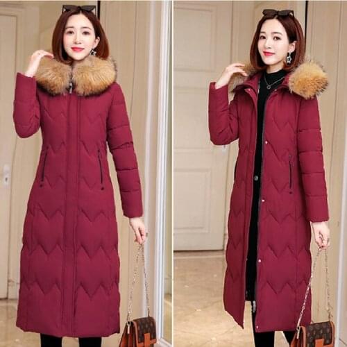 New Middle-aged Elderly Cotton Padded Jacket Womens Parka Long Coats Mother Wear Large Fur collar Thick Warm 2021 Winter Jacket