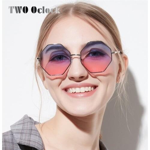 TWO Oclock Hexagonal Sunglasses Women Vintage Brand Designer Retro Transparent Cloudy Glasses Shades oculos de sol UV400 8D047
