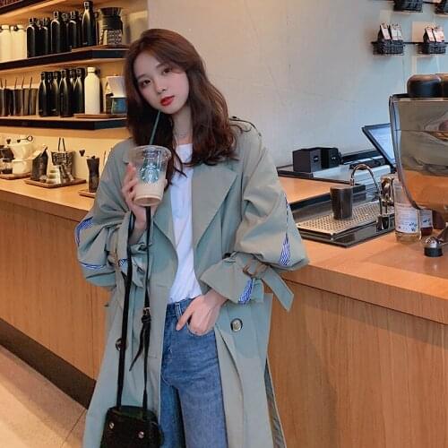 Autumn Female Trench Coat High Street Women Clothes 2020 Loose Outerwear Woman Patchwork Chic Long Windbreaker With Belt Y173