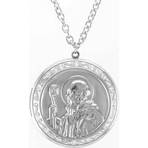 Saint Benito Necklace The Saint Benedict Medal LOCKETS Stainless Steel Men Big photo box pendant Rolo chain Long necklaces