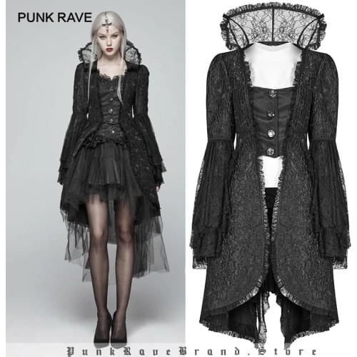 PUNK RAVE Victorian Gothic black long-flared-sleeve jacquard coat Turtleneck Steampunk Palace Women Jacket Cosplay Witches