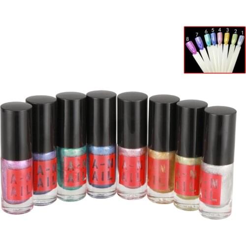 8 Colors/sets 6ml Portable Laser Magic Mirror Nail Polish Shinning Polish Dust For Nail Art Or DIY Use Apply Directly