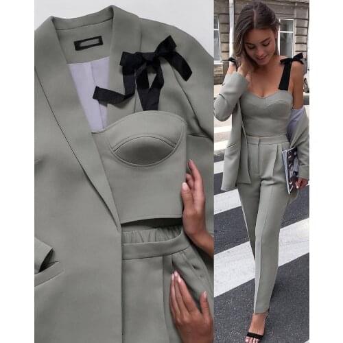 Leisure Holiday Gray Women Wedding Tuxedos Slim Fit Mother of the Bride Pants Suits Party Evening Guest Wear 2 Pieces